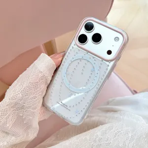 Διαφανής μαγνητική θήκη iPhone με διακοσμητικά αστέρια στρας σε κομψό ροζ φόντο