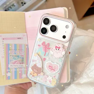 Cartoon 3D Magic Rabbit Bear Transparent Phone Case For iPhone 18 17 16 Pro Max Cute Shockproof TPU Soft Cover With Lanyard