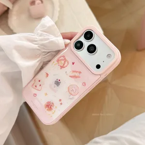 Coque de Protection iPhone 17 16 15 Pro Max Dessin Animé Chat Fraise Pain Rose Époxy Rigide PC Anti-chute