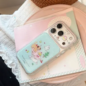 Cartoon Forest Picnic Cat Dog Phone Case For iPhone 17 16 15 14 Pro Max Epoxy Soft TPU Back Cover With Cherry Bead Chain