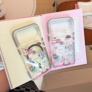 Due custodie trasparenti per iPhone con graffiti di cani e gatti in un taccuino rosa