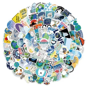 100 αυτοκόλλητα για την κλιματική αλλαγή με πολικές αρκούδες και προειδοποιήσεις
