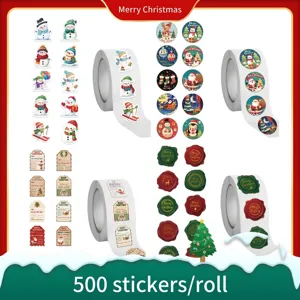 Cartoon Kerst Sticker Rol PVC Mat Kerstman Sneeuwman Rendier Patroon Decoratieve Labels Voor Gift Box Enveloppe Zegel Vakantie Feestartikelen