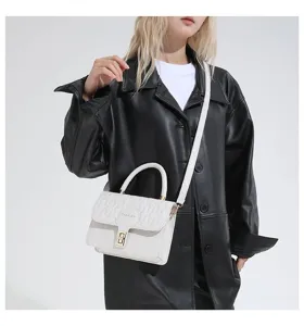 Elegante bolso de mano pequeño cuadrado blanco con bordado acolchado para mujer cruzado