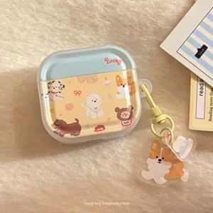 Cute Cartoon Puppy Park Wireless Earphone Protective Case For AirPods 3 Pro 2 TPU Printed Cover With Corgi Acrylic Pendant