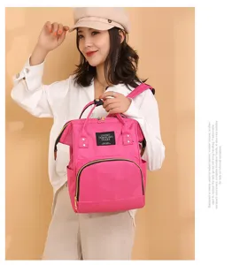 Mochila pañalera rosa multifuncional de gran capacidad para mamás con estilo actual