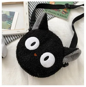 Sac bandoulière chat noir en peluche mignonne avec texture laine d'agneau douce