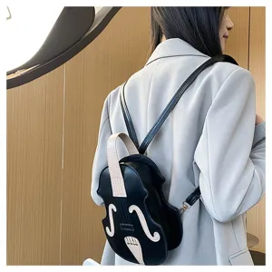 Creative violin shaped black and white crossbody mini backpack for stylish women