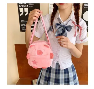Sac à bandoulière en peluche capybara rose pour filles, sac cartoon doux et mignon.