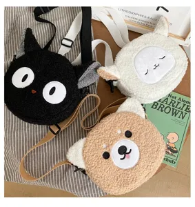 Lot de trois sacs à bandoulière en peluche avec différents motifs d'animaux mignons