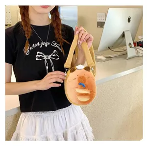 Cute Capybara plush crossbody bag for kids and students with soft texture and cartoon design