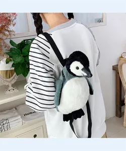Süßer Plüsch Pinguin Rucksack für Damen, weiche 3D Tier Schultasche für Mädchen