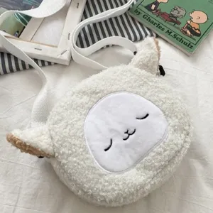 Sac à bandoulière mignon en peluche de mouton en laine d'agneau blanche pour femmes