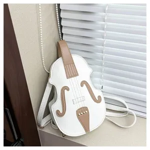 Unique violin shaped mini backpack with an elegant white and tan leather finish