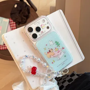 Detailed view of the cute forest picnic cartoon illustration on the iPhone case