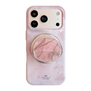 Αισθητική μαγνητική θήκη iPhone με ροζ μάρμαρο και αντίστοιχη λαβή στήριξης σετ