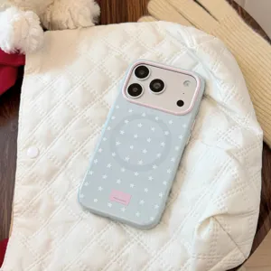Λεπτομερής προβολή γαλάζιας θήκης iPhone με σχέδιο αστεριών και ενσωματωμένο μαγνητικό δακτύλιο