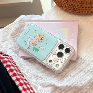 Cute forest picnic iPhone case with cartoon cat and dog illustrations