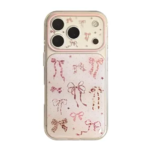 Korean style pink leopard print bow transparent protective case for iPhone models
