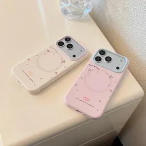 Détail de coques iPhone mignonnes avec motifs de chat et de chien et support magnétique