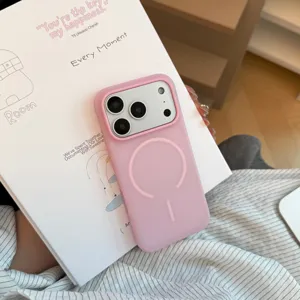 Coque iPhone magnétique dépolie rose avec texture en silicone liquide semi-transparente