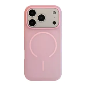 Coque magnétique premium en silicone liquide rose mat pour iPhone compatible MagSafe
