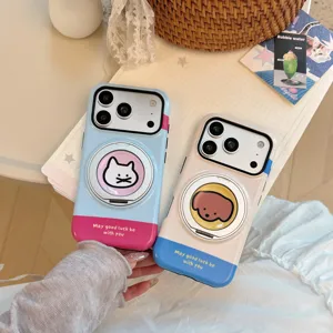 Deux jolies coques iPhone animaux color-block avec support magnétique circulaire.