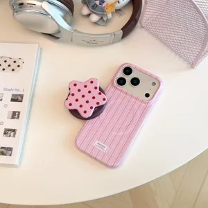 Αισθητική ροζ ριγέ θήκη iPhone με κόκκινο πουά μαγνητικό στήριγμα σε σχήμα αστέρι
