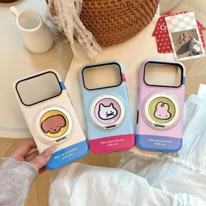 Trois coques iPhone colorées avec motifs animaux, support Magsafe et citations motivantes
