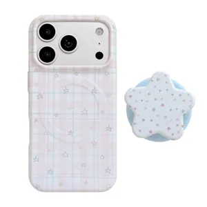 Niedliche Sternmuster-Gitter Magnethülle mit Sterngriff für iPhone 16 Pro Max Modell