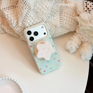 Coque iPhone mignonne à pois pastel avec support en forme d'étoile assorti et très élégant
