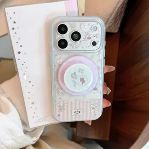 Détail de la coque iPhone mignonne avec motif chiot et support magnétique circulaire