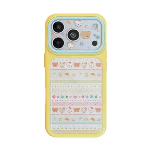 Cute yellow acrylic iPhone case featuring adorable animal prints and pattern details