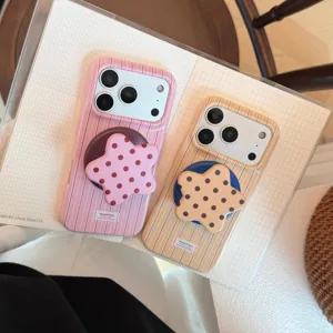 Θήκες iPhone με ροζ και πορτοκαλί ρίγες και μαγνητικές βάσεις αστεριών με πουά μοτίβο