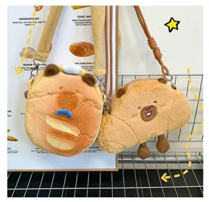 Adorable Capybara plush crossbody bags designed in cute bread and croissant shapes for kids