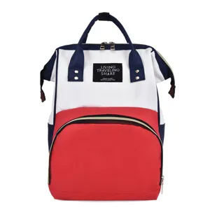 Mochila para pañales multifuncional de gran capacidad con diseño rojo y blanco