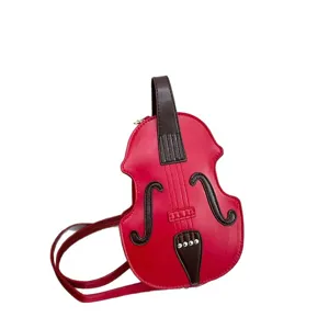 Unique red violin-shaped crossbody and backpack for women, stylish novelty fashion accessory