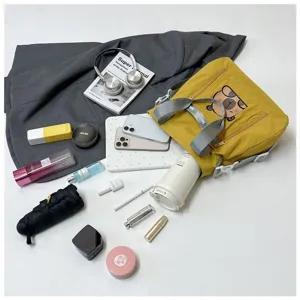Yellow cartoon student handbag showing large capacity for laptop and daily essentials