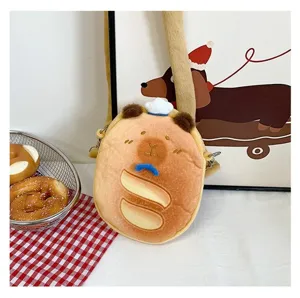Cute Capybara plush crossbody bag featuring a bread design and small sailor hat
