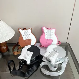 Women Trendy PU Leather Electric Guitar Shaped Crossbody Bag Creative Rivet Design Casual Single Shoulder Bag For Daily Matching