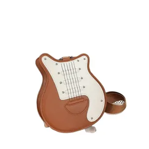 Creative guitar-shaped crossbody bag for women, trendy and unique faux leather design.
