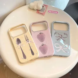 Coque de Téléphone Portable en TPU Souple Style Ins Coréen Feuille d'Or Étoiles Fraise Pour 17 16 15 14 Pro Max Protection