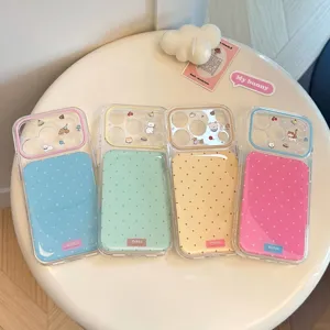 Coque de Smartphone à Pois Dopamine Mignon Chat Chien Dessin Animé TPU PC Antichoc Transparent