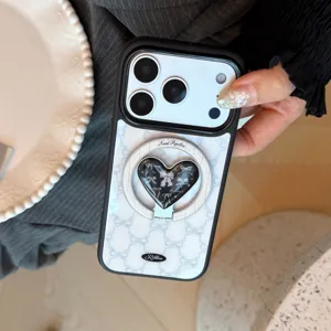 Coque iPhone style dentelle française avec support magnétique cœur et joli motif nœud
