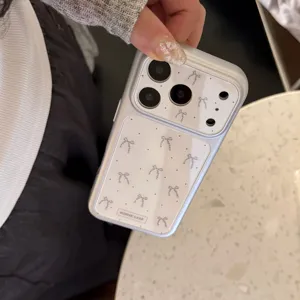 Coque de protection élégante gris argenté pour iPhone avec motifs nœuds et pois