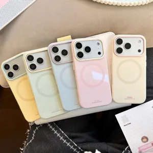 Gros plan de coques de téléphone magnétiques macaron avec cadre de protection