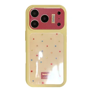 American style iPhone case with colorful star pattern and metallic logo tag