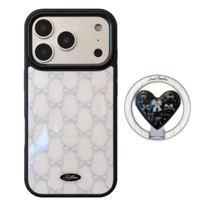 Coque iPhone élégante style dentelle française avec support magnétique cœur assorti
