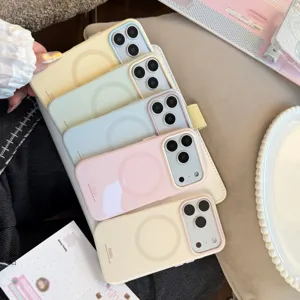 Vue détaillée des coques de téléphone magnétiques Macaron pour les modèles iPhone