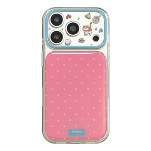 Coque iPhone à pois roses Dopamine avec illustrations de chats et d'animaux mignons